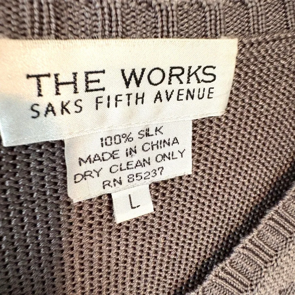The Works Saks Fifth Avenue Grey Vintage Luster Silk Cardigan‎ in Size L